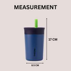 Theoni Kids Stainless Star Insulated Tumbler with Silicon Straw & Cleaning Brush | 355ml | Leak-Proof, BPA-Free, Travel Friendly – Green and Navy Blue