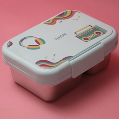 Duo Steel Kids Lunch Box & On-the-Go Cutlery Set – Colorful Microwave-Safe Stereo Lunch Box + BPA-Free Green Travel Spoon & Fork