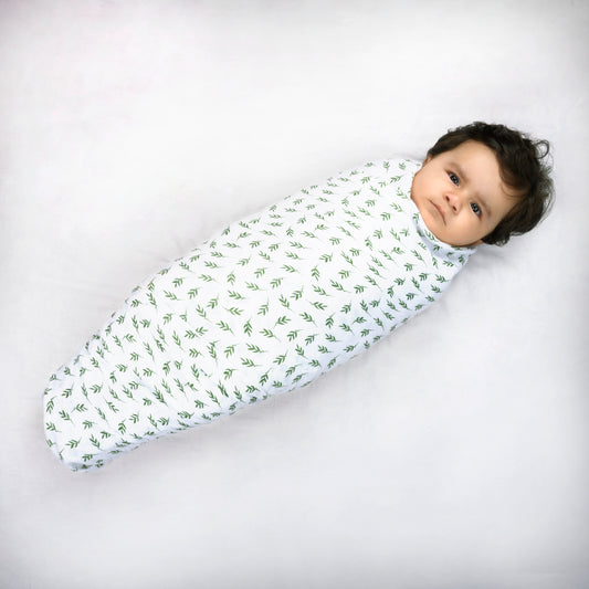 Theoni 100% Cotton Muslin Swaddle-Hedge Green leaf