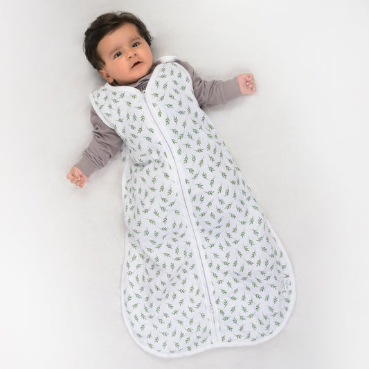 Theoni 100%  Cotton Muslin Baby Sleeping Bag - Hedge Green Leaf