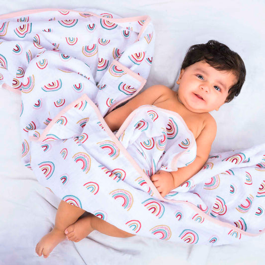 Theoni 100%  Cotton Muslin Snuggle/Receiving Blanket-Hawaiian Rainbow