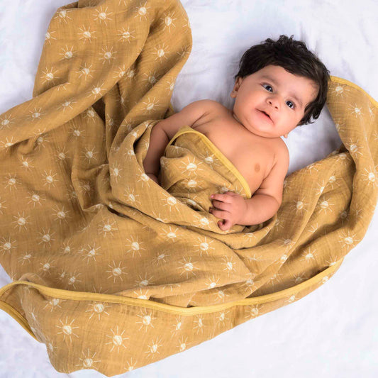 Theoni 100%  Cotton Muslin Snuggle/Receiving Blanket-Santorini Sun