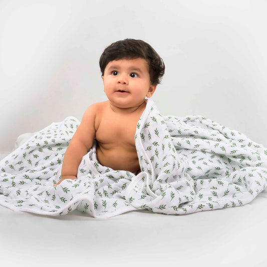 Theoni 100%  Organic Cotton Snuggle/Receiving Blanket-Hedge Green Leaf