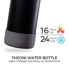 Theoni stainless Steel Double Walled Insulated Water Bottle| 24 Hours Hot & Cold |Leak Proof| Easy to Carry School And Travel Bottle - Deep Black (500ml)