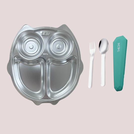 Theoni Tiny Tummies Meal Set - Owl Plate & Cutlery Set