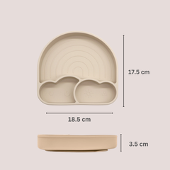 Theoni Silicone Anti Skid Baby Feeding Set with Plate, Lid, Spoon & Fork | Baby-Led Weaning | BPA-Free | Microwave & Dishwasher Safe | Mess-Free Toddler Mealtime Essential – Beige