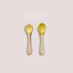 Theoni Rainbow Buddies Silicone Cutlery Set – Baby-Safe Spoon & Fork for Self-Feeding (YELLOW)
