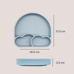 Theoni Silicone Anti Skid Baby Feeding Set with Plate, Spoon & Fork | Baby-Led Weaning | BPA-Free | Microwave & Dishwasher Safe | Mess-Free Toddler Mealtime Essential – Dusty Blue