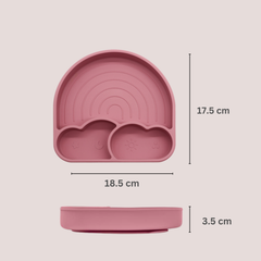 Theoni Silicone Anti Skid Baby Feeding Plate | Baby-Led Weaning | BPA-Free | Microwave & Dishwasher Safe | Mess-Free Toddler Mealtime Essential – Dark Pink