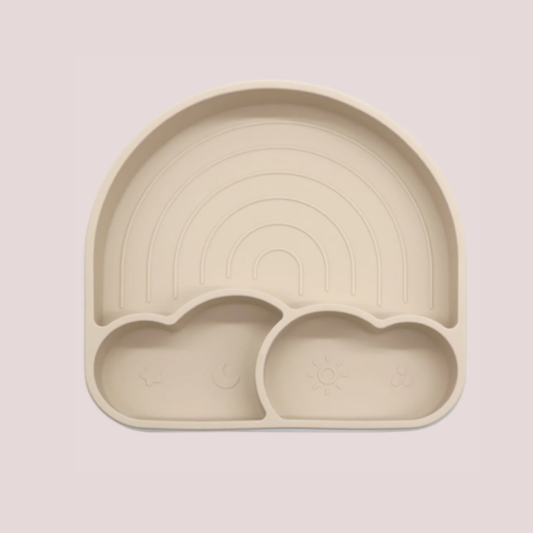 Theoni Silicone Anti Skid Baby Feeding Plate | Baby-Led Weaning | BPA-Free | Microwave & Dishwasher Safe | Mess-Free Toddler Mealtime Essential – Beige