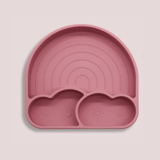Theoni Silicone Anti Skid Baby Feeding Plate | Baby-Led Weaning | BPA-Free | Microwave & Dishwasher Safe | Mess-Free Toddler Mealtime Essential – Dark Pink