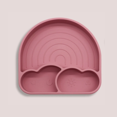 Theoni Silicone Anti Skid Baby Feeding Plate | Baby-Led Weaning | BPA-Free | Microwave & Dishwasher Safe | Mess-Free Toddler Mealtime Essential – Dark Pink