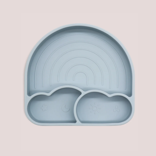 Theoni Silicone Anti Skid Baby Plate | Baby-Led Weaning | BPA-Free | Microwave & Dishwasher Safe | Mess-Free Toddler Mealtime Essential – Dusty Blue