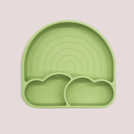 Theoni Silicone Anti Skid Baby Feeding Plate BPA-Free | Microwave & Dishwasher Safe | Mess-Free Toddler Mealtime Essential – Olive