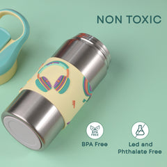 THEONI Kids Water Bottle (400ml) with Straw + Duo Steel 2-Compartment Lunch Box Combo | BPA-Free, Leak-Proof, Microwave Safe Lunch Box- Stereo Green