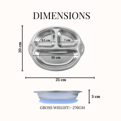 Theoni Stainless Steel Suction Plate for Toddlers | 3 Compartment Monkey Baby Feeding Plate | BPA-Free & Dishwasher Safe - Personalization Available (Blue)