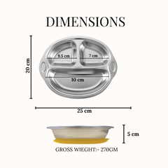 Theoni Stainless Steel Suction Plate for Toddlers | 3 Compartment Monkey Baby Feeding Plate | BPA-Free & Dishwasher Safe - Personalization Available (Yellow)