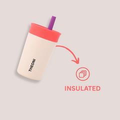 Theoni Kids Stainless Steel Insulated Tumbler with Silicon Straw & Cleaning Brush | 355ml | Leak-Proof, BPA-Free, Travel Friendly – Beige and Pink