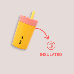 Theoni Star Kids Stainless Steel Insulated Tumbler with Silicon Straw & Cleaning Brush | 355ml | Leak-Proof, BPA-Free, Travel Friendly – Yellow