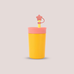 Theoni Star Kids Stainless Steel Insulated Tumbler with Silicon Straw & Cleaning Brush | 355ml | Leak-Proof, BPA-Free, Travel Friendly – Yellow