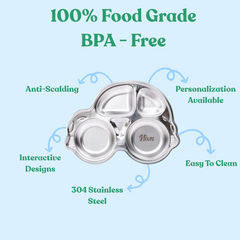 Theoni Stainless Steel Car Shape Kids Plate / Non Suction Plate / Dinner Dish -Personalization Available