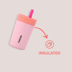 Theoni Star Kids Stainless Steel Insulated Tumbler with Cleaning Brush | 355ml | Leak-Proof, BPA-Free, Travel Friendly – Pink