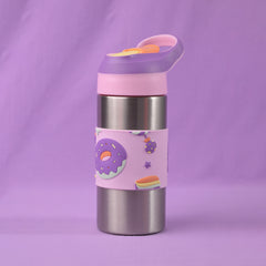 THEONI Siphappy Kids Stainless Steel School Water Bottle with Straw (400ml) | BPA-Free, Leak-Proof, Lightweight Water Bottle for Kids | Easy-Sip Design- Crumbl Purple