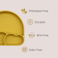 Theoni Silicone Anti Skid Baby Feeding Set with Plate, Spoon & Fork | Baby-Led Weaning | BPA-Free | Microwave & Dishwasher Safe | Mess-Free Toddler Mealtime Essential – Mango