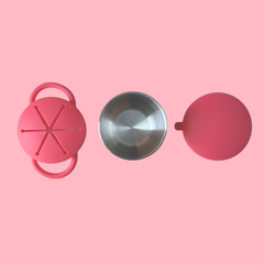 Theoni Stainless Steel Snack Cups with Removable Silicone Food Catcher & Travel Lid – Spill-Proof, Toddler-Friendly, Dishwasher Safe- Red