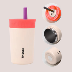 Theoni Star Kids Stainless Steel Insulated Tumbler with Silicon Straw & Cleaning Brush | 355ml | Leak-Proof, BPA-Free, Travel Friendly – Beige