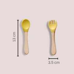Theoni Rainbow Buddies Silicone Cutlery Set – Baby-Safe Spoon & Fork for Self-Feeding (YELLOW)