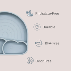 Theoni Silicone Anti Skid Baby Feeding Set with Plate, Spoon & Fork | Baby-Led Weaning | BPA-Free | Microwave & Dishwasher Safe | Mess-Free Toddler Mealtime Essential – Dusty Blue