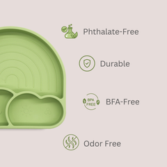 Theoni Silicone Anti Skid Baby Feeding Plate BPA-Free | Microwave & Dishwasher Safe | Mess-Free Toddler Mealtime Essential – Olive