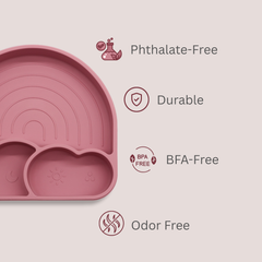 Theoni Silicone Anti Skid Baby Feeding Plate | Baby-Led Weaning | BPA-Free | Microwave & Dishwasher Safe | Mess-Free Toddler Mealtime Essential – Dark Pink