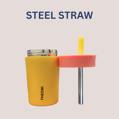 Theoni Star Kids Stainless Steel Insulated Tumbler with Silicon Straw & Cleaning Brush | 355ml | Leak-Proof, BPA-Free, Travel Friendly – Yellow