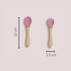 Theoni Rainbow Buddies Silicone Cutlery Set – Baby-Safe Spoon & Fork for Self-Feeding (PINK)
