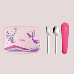 Duo Steel Kids Lunch Box & On-the-Go Cutlery Set – Colorful Microwave-Safe Pixi Lunch Box + BPA-Free Pink Travel Spoon & Fork