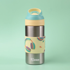 THEONI Kids Water Bottle (400ml) with Straw + Duo Steel 2-Compartment Lunch Box Combo | BPA-Free, Leak-Proof, Microwave Safe Lunch Box- Stereo Green