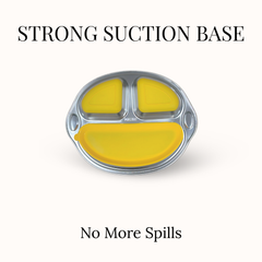 Theoni Stainless Steel Suction Plate for Toddlers | 3 Compartment Monkey Baby Feeding Plate | BPA-Free & Dishwasher Safe - Personalization Available (Yellow)