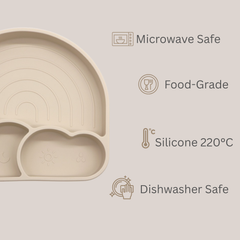 Theoni Silicone Anti Skid Baby Feeding Set with Plate, Lid, Spoon & Fork | Baby-Led Weaning | BPA-Free | Microwave & Dishwasher Safe | Mess-Free Toddler Mealtime Essential – Beige