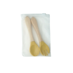 Theoni Rainbow Buddies Silicone Cutlery Set – Baby-Safe Spoon & Fork for Self-Feeding (YELLOW)