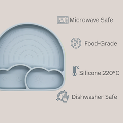 Theoni Silicone Anti Skid Baby Feeding Set with Plate, Spoon & Fork | Baby-Led Weaning | BPA-Free | Microwave & Dishwasher Safe | Mess-Free Toddler Mealtime Essential – Dusty Blue