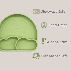 Theoni Silicone Anti Skid Baby Feeding Plate BPA-Free | Microwave & Dishwasher Safe | Mess-Free Toddler Mealtime Essential – Olive