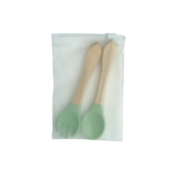 Theoni Rainbow Buddies Silicone Cutlery Set – Baby-Safe Spoon & Fork for Self-Feeding (GREEN)