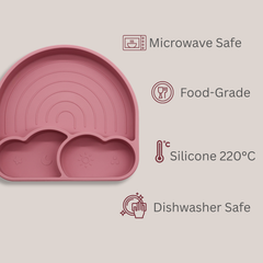 Theoni Silicone Anti Skid Baby Feeding Plate | Baby-Led Weaning | BPA-Free | Microwave & Dishwasher Safe | Mess-Free Toddler Mealtime Essential – Dark Pink