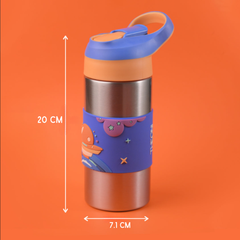THEONI Siphappy Kids Stainless Steel School Water Bottle with Straw (400ml) | BPA-Free, Leak-Proof, Lightweight Water Bottle for Kids | Easy-Sip Design - Milo Blue