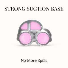 Theoni Stainless Steel Car Shape Suction Plate for Toddlers | 4 Section Kids Feeding Plate | BPA-Free & Dishwasher Safe - Personalization Available (Pink)