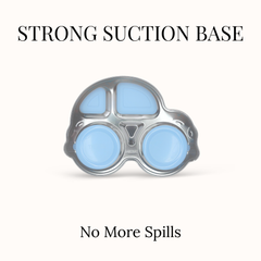 Theoni Stainless Steel Car Shape Suction Plate with Toddler Cutlery Set | 4 Compartment Kids Plate | BPA-Free & Dishwasher Safe (Blue Suction)