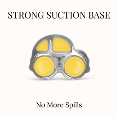 Theoni Stainless Steel Car Shape Suction Plate for Toddlers | 4 Section Kids Feeding Plate | BPA-Free & Dishwasher Safe - Personalization Available(Yellow)