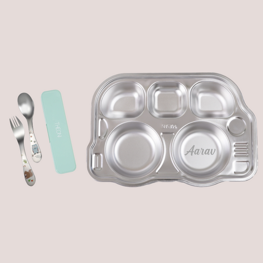 Theoni Tiny Tummies Meal Set - Bus Plate & Cutlery Set